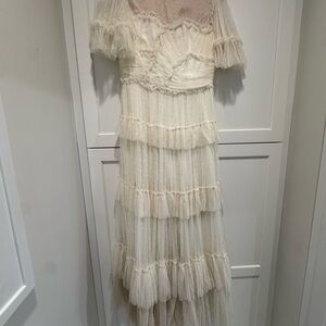 Ivy City Co Cream Ruffled High Low Dress